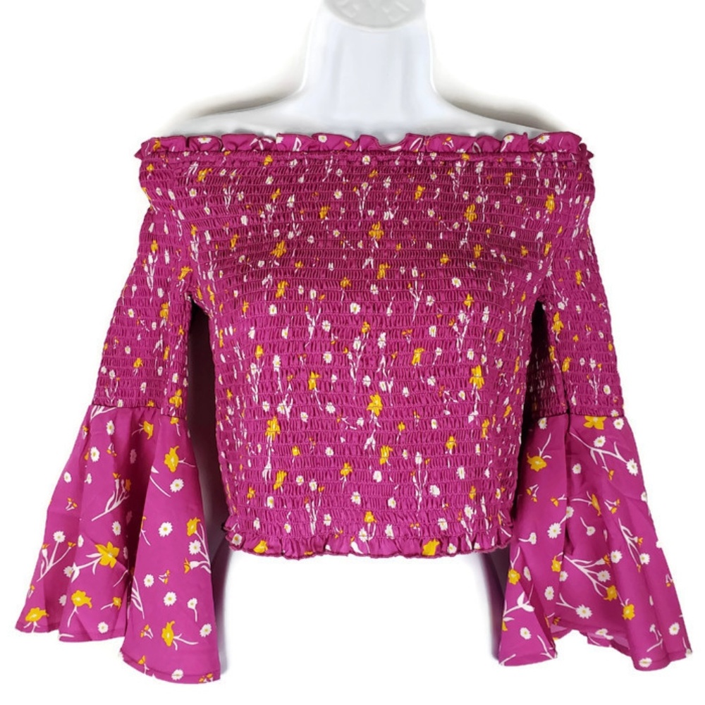 Off Shoulder Womens Crop Top Large Magenta EBW785